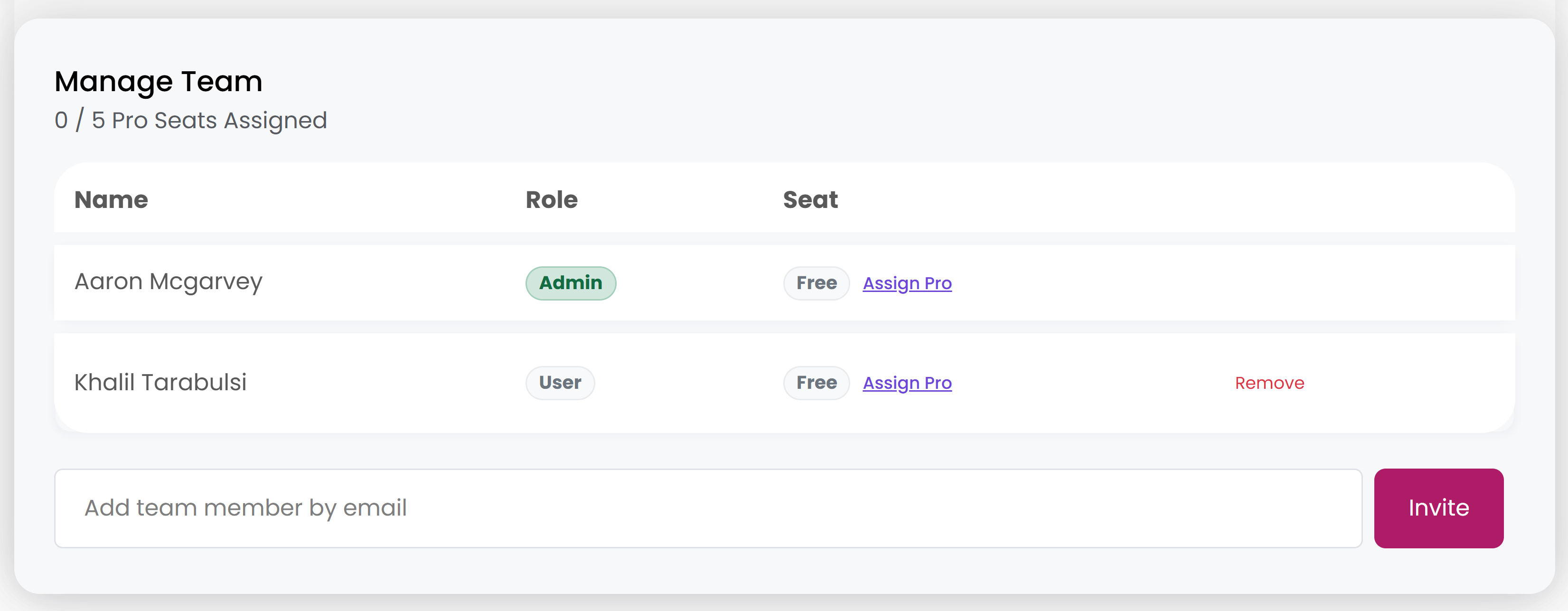 Team Section Screenshot